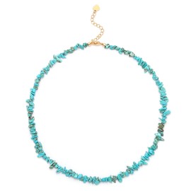 Aobei Pearl Genuine Turquoise Choker Blue Howlite Chip Beaded Necklace Summer Beach Gemstone Jewelry for Women 15’’