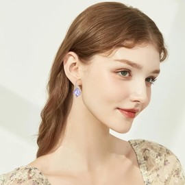 Earrings Silver 925 Hanging Hoop Earrings Dangle Women with 5A Cubic Zirconia Birthstone for Women Birthday Jewellery Gift for Her, 925, CZ