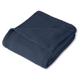 Sweet Home Collection 100% Fine Cotton Blanket Luxurious Breathable Weave Stylish Design Soft and Comfortable All Season Warmth, Full/Queen, Navy