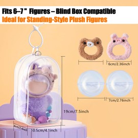 Babeezy 2-Pack Protective Case for Plush Toy with Clear Face Shield & Fuzzy Headband Fits 6-7Inch Designer Plush & Blind-Box Figures, Soft PVC Protective Pouch, Zipper Closure