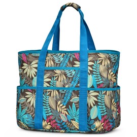 Becokan Beach Bags for Women Large Beach Tote Bag with Zipper Pockets Waterproof Sandproof Travel Nurse Tote Bag