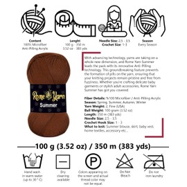 Rome Yarn Summer Yarn, #2 Fine, 4 Ply (UK), Sport (USA), Silk Effect, 100% Microfibre, Anti-Pilling Acrylic Yarn Wool (1 Ball, 858 Bitter Coffee)