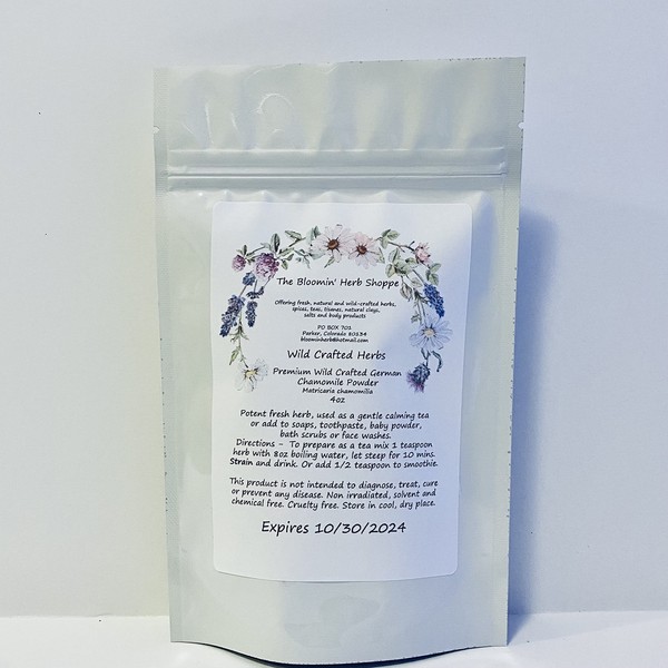 White Label Premium Herbs and Spices Wildcrafted German Chamomile Flowers Dried Powder 4oz Matricaria Chamomilia Tea Powder Aromatic Potent The Bloomin Herb Shoppe