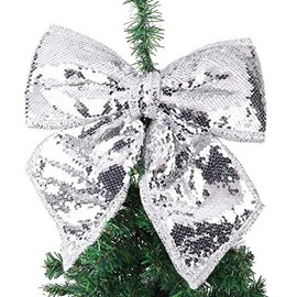 Toyland® 30cm Sequin Bow - Christmas Tree Decorations - Luxury Accessories (SILVER)