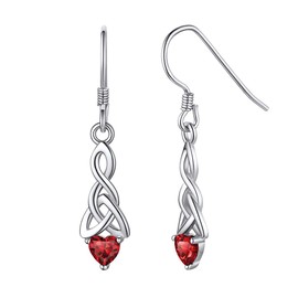 ChicSilver Garnet Earrings January Birthstone Earrings Celtic Knot Earrings for Women Hypoallergenic Heart Drop Dangle Earrings Celtic Jewelry Irish Gifts