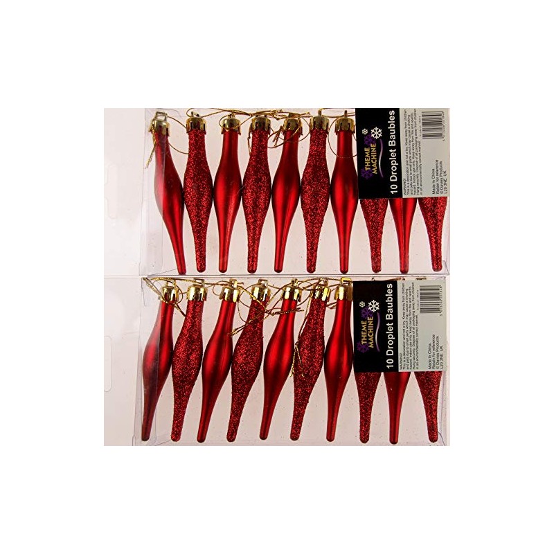 Set Of 20 Christmas Tree Tear Drop Droplet Baubles Decorations