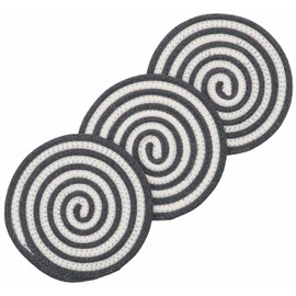 Cotton Pot Holders Hot Pads for Kitchen Heat Resistant, Thread Weave Trivet Multipurpose Pot Holder by Diameter 7 Inches, Color Matching Potholders Set of 3 (Dark Grey)