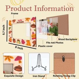 Gsauto Hello Autumn Picture Frame, Fall Harvest 4×6 Photo Frames with Iron Stand for Home Office, Thanksgiving Gifts for Family Friends Coworkers - B05