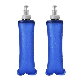 2 Botellas de Agua colo azul de 250ml, Soft Flask, Bolsa de Agua de plástico Plegable para Correr Ciclismo triatlón Senderismo. Soft Water Bottle for Running Cycling Triathlon Hiking (Azul - 250ml)