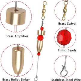 Carolina Ready Rig for Bass Fishing Saltwater, 5pcs CRR Pre Rigged Carolina Rigs Brass Fishing Weights Bullet Sinkers (3/4oz, Gold)