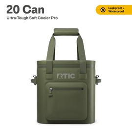 RTIC 20 Can Ultra-Tough Soft Cooler Pro, Insulated, Waterproof, Leakproof, Portable, Floating Bag for Beverage, Drink, Lunch, Outdoor, Beach, Car, Camping, Picnic, Fishing, Boat, 13L, Olive