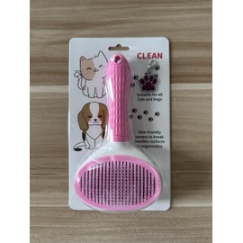 Loro Essentials, Self-Cleaning Slicker Brush Comb, Cat Dog Grooming Long Short Hair, Pet Shedding Massaging Tool One Key Self Clean Rabbits Dog Cat Hair Grooming Comb, paw Pet Stainless (Pink)