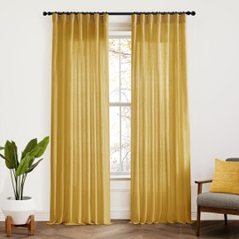 XTMYI Yellow Curtains 96 Inches Long for Living Room,Colorful Bright Mustard Mid Century Modern Decor,Linen Sheer Bohemian MCM Curtains for Bedroom 2 Panel Set,Dark Ocher