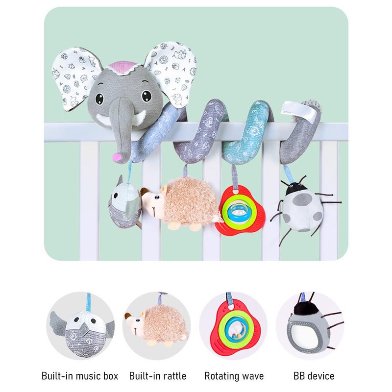 Elephant Spiral Pram Toys for Babies Soft Music Spiral Activity