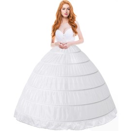 SISROL Women's Crinoline Petticoat 6 Hoop Skirt Floor Length Crinoline Underskirt for Wedding Dress Bridal Ball Gown White