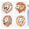 FINGERINSPIRE 4Styles Lion Head Pattern Stencils with a Brush 15x15cm