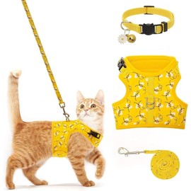 Cat Harness with Leash and Collar for Walking - Escape Proof with Leash - Adjustable Soft Vest Harnesses for Medium Large Cats (Yellow, S)