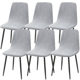 Alishomtll Stretch Velvet Chair Covers, Set of 4/6, Velvet Chair Cover, Universal for Eames Chair, Dining Room Chairs Cover, Removable, Washable Chairs, Protection for Kitchen, Wedding, Party (Silver
