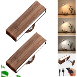 HOMECHOOSE Wall Sconces Set of Two,Battery Operated Wall Sconce with Remote,4800mAh Rechargeable Wall Lamp,3 Color Temperature,Wall Lights for Bedroom,Living Room (Walnut, 2-Pack-Remote Control)