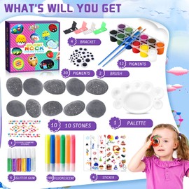 Set of 12 Stones Painting Set with 24 Colours, Glow in the Dark and Metallic & Standard Colours, Creative Stone Painting Set, Craft Set, Stones Painting, Gift Girls 4-12 Years