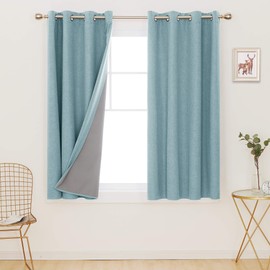 Deconovo Total Blackout Curtains 45 Inch Length, Teal Curtains Set of 2, Linen Textured Grommets Top Curtain with Coating, Short Curtains for Small Windows(Teal, 52W x 45L Inch, 2 Panels)