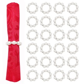 Davifina Pearl Napkin Rings Set of 24,Imitation Pearl Napkin Rings with Elastic for Wedding,Christmas Thanksgiving Day Valentine's Day Family Gatherings Decor