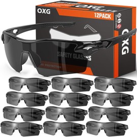 OXG 12 Pack Safety Glasses for Men Women, ANSI Z87.1 Safety Goggles Impact Resistant Protective Eyewear for Work, Outdoor (grey)