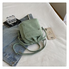 Huimei Women's Shoulder Bag, Drawstring Bag, Canvas Bucket Bag, Crossbody Bag, 2-Way Mini Bag, Large Capacity, Casual, Bag, Work or School, Stylish, green