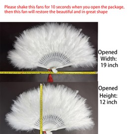 Happy Feather Handheld Marabou Feather Fan, 1920s Vintage Style Flapper Hand Fan for Costume Party and Dancing-WHITE