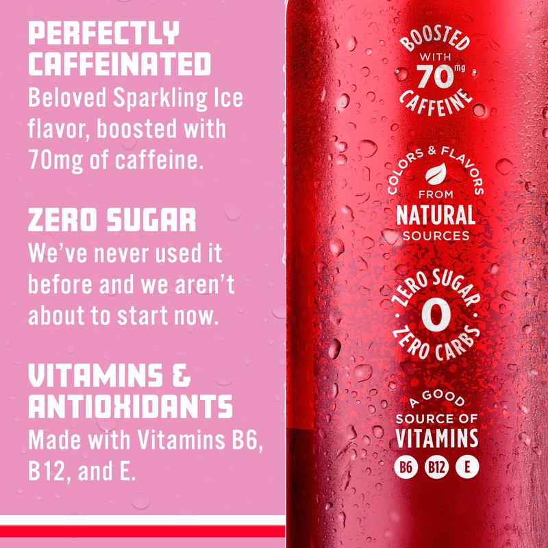 Sparkling Ice Caffeine Cherry Vanilla Sparkling Water with Caffeine, Zero