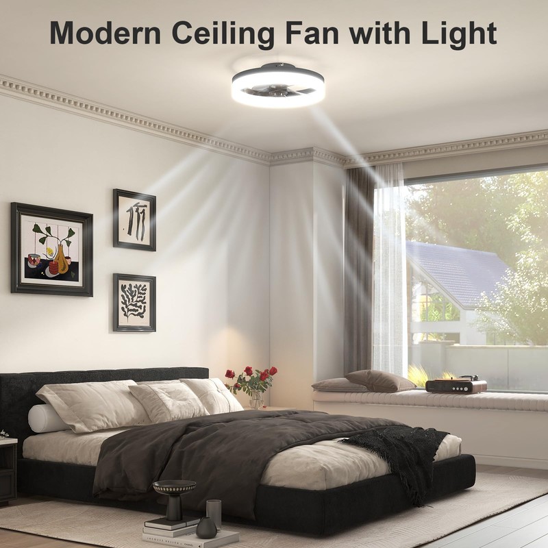 VOLISUN Low Profile Ceiling Fans with Lights and Remote, 15.7in