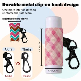 DELORIGIN 10Pcs Tie-dye Patterns Lip Balm Holder Keychain Plants Art Patterns Lipstick Holders Pouch with Metel Clasp Portable Clip on Lip Gloss Keychain Sleeve for Chapstick Lipbalm Storage