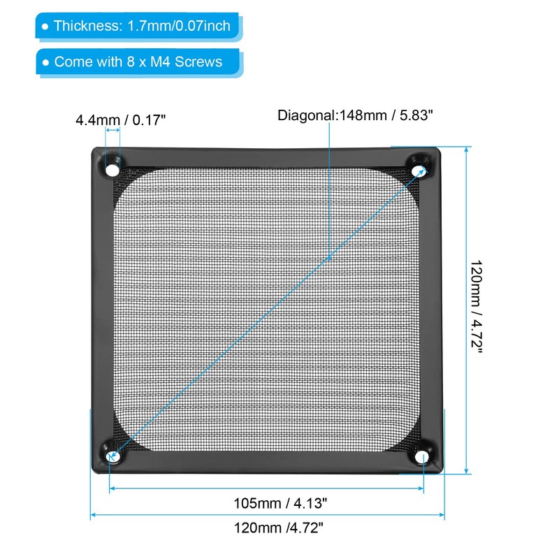 PATIKIL 120 mm Fan Filter Grille with Screws 2 Pack