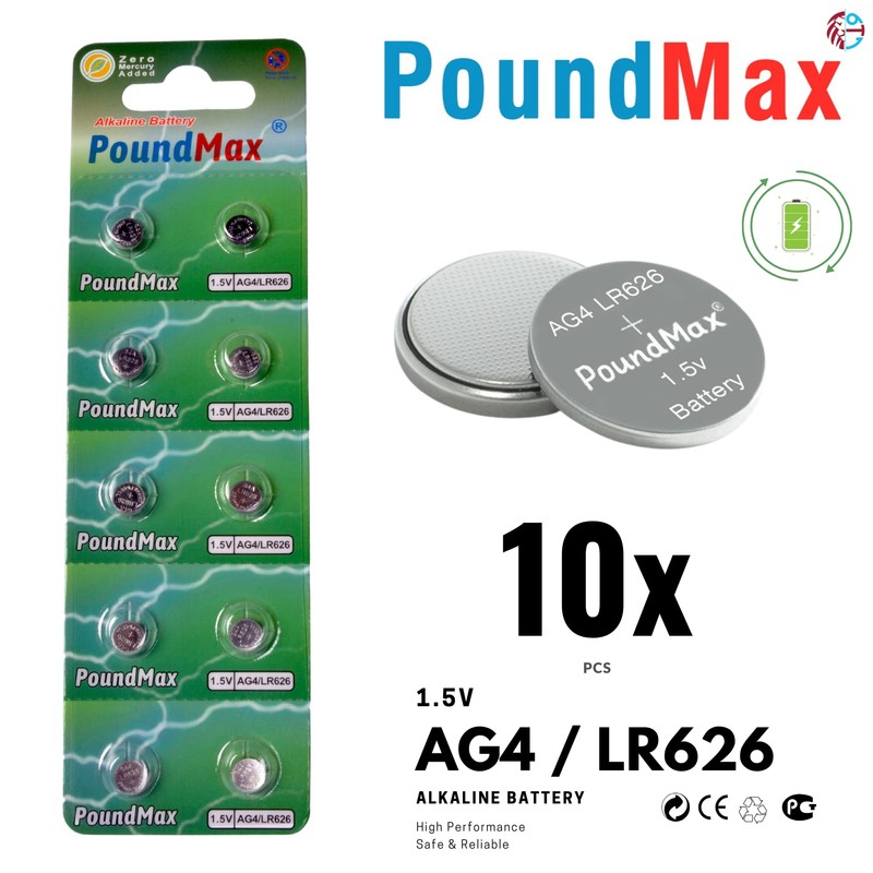 PoundMax AG4 LR626 Batteries 1.5v Alkaline Button Cell Battery -