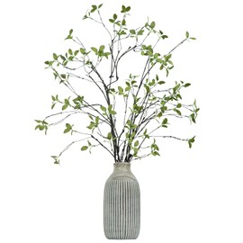 Lcuasc 5pcs Artificial Ficus Branches 33.3 Inch Faux Ficus Stems Greenery Plants for Vase Filler Decoration, Fake Leaves Branches Centerpieces Decor (Gray Green)