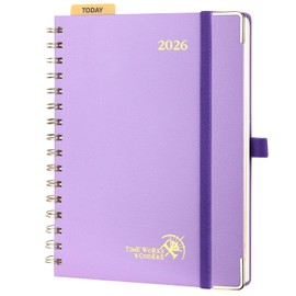 POPRUN Calendar 2026 Book Calendar 21.5 x 16 cm, 17-Month Diary Ring Binder (Jan.2026-Dec.2026), Weekly Planner 2026 Hardcover with Plastic Ruler, 80 GSM Paper - Purple