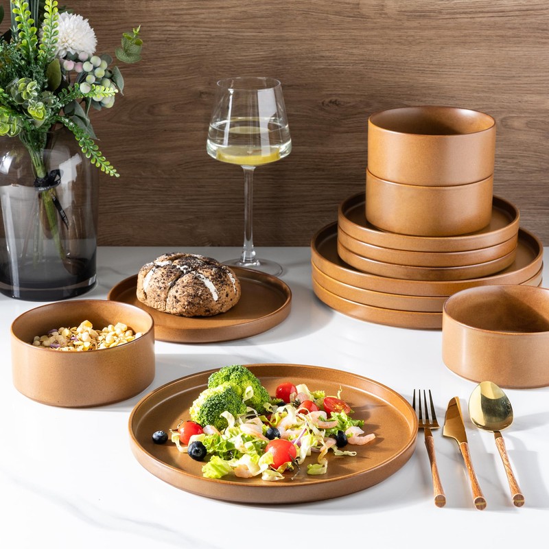 LERATIO Ceramic Dinnerware Sets for 6, High Edge Stoneware Plates