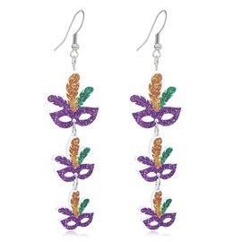 Mardi Gras Earrings Acrylic Carnival Mask Hat Crown Drop Dangle Earrings for Women-A Mask