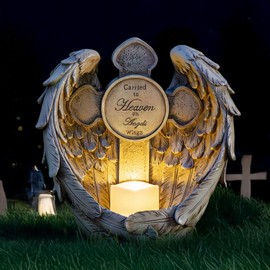 Candieslife 12" Solar Angel Wing Cross Garden Lights, Waterproof Memorial Grave Decorations Sympathy Gifts for Cemetery Outdoors Lawn Yard Home Patio Decor