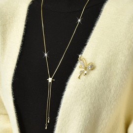 Wiwpar Crystal Rhinestone Butterfly Pendant Necklace Long Sweater Necklace Fashion Jewelry for Women Girls Party Prom Christmas Gifts (Gold)