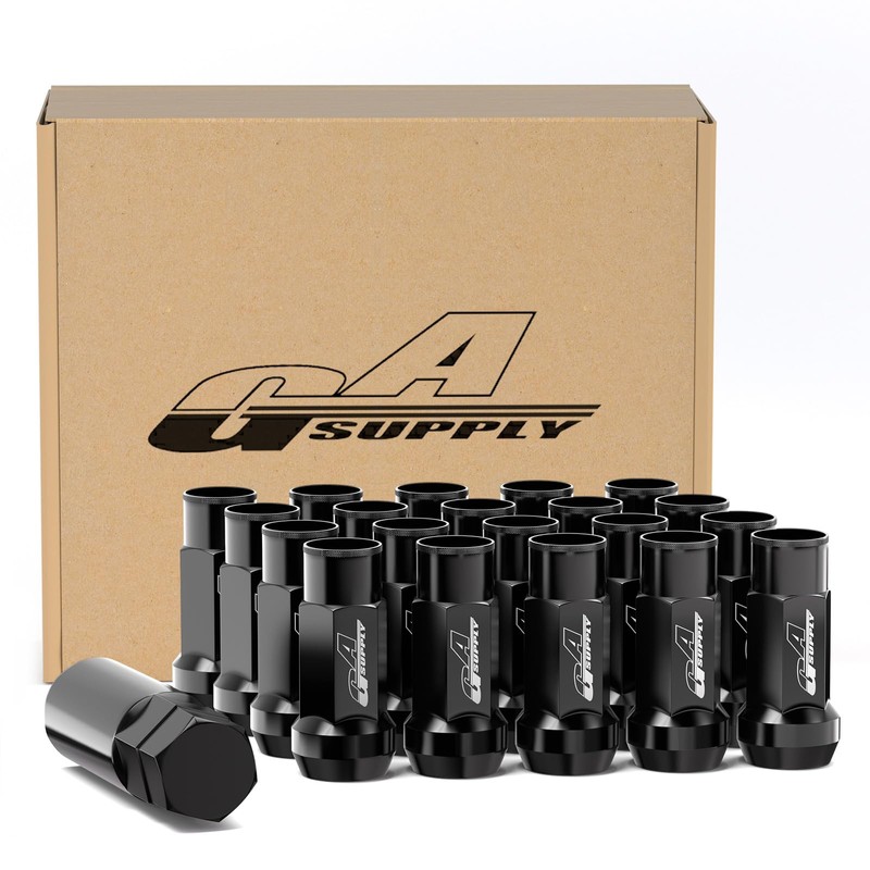 GAsupply 1/2-20 Extended Open End Acorn Lug Nuts Black, 1.9"