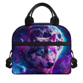 Guosanchn Wolf Lunch Bag for Kids Boy Portable Lunch Box Galaxy Space Insulated Lunchbag Tote Handbag Cooler Lunch Boxes for Men Women Meal Bento Pack Storage Pouch for Travel Office Picnic