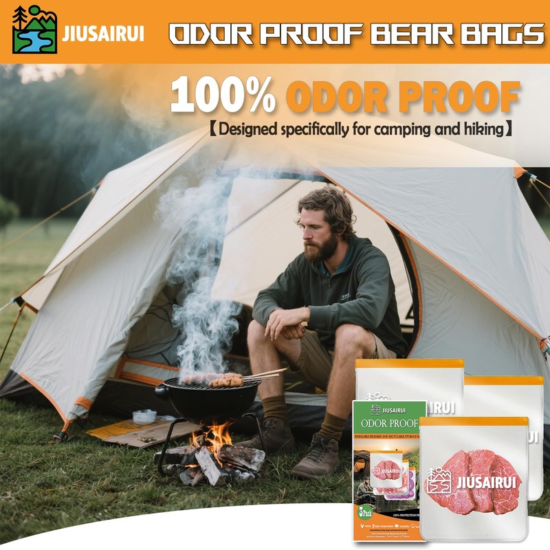 JIUSAIRUI Odor Proof Bear Bags for Food Backpacking: 3Pack Reusable