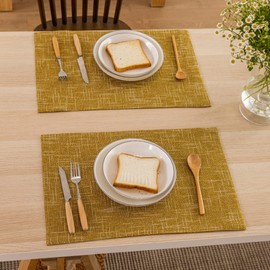 Kevin Textile Burlap Linen Placemats Set of 6 Heat Resistant Dining Table Place Mats Washable Kitchen Table Mats for Dinning Party Holiday Indoor Outdoor, 13 x19 inches, Honey Yellow