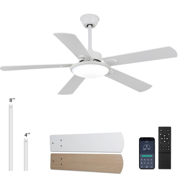 RIENAZA 52 inch Ceiling Fans with Lights and Remote Control,White