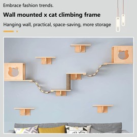 Cat Wall Shelves/Furniture, Shelves, Perches and Steps Set with 2 Cat Condos House, 6 Shelves, 2 Ladder, 1 Sisal Cat Scratching Post