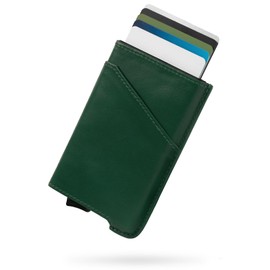 zepirion Quick Wallet 2 Leather Credit Card Case, Genuine Leather, Anti-Skimming, Magnetic, Sliding, Slim, Aluminum, Men's, Women's, Dark Green