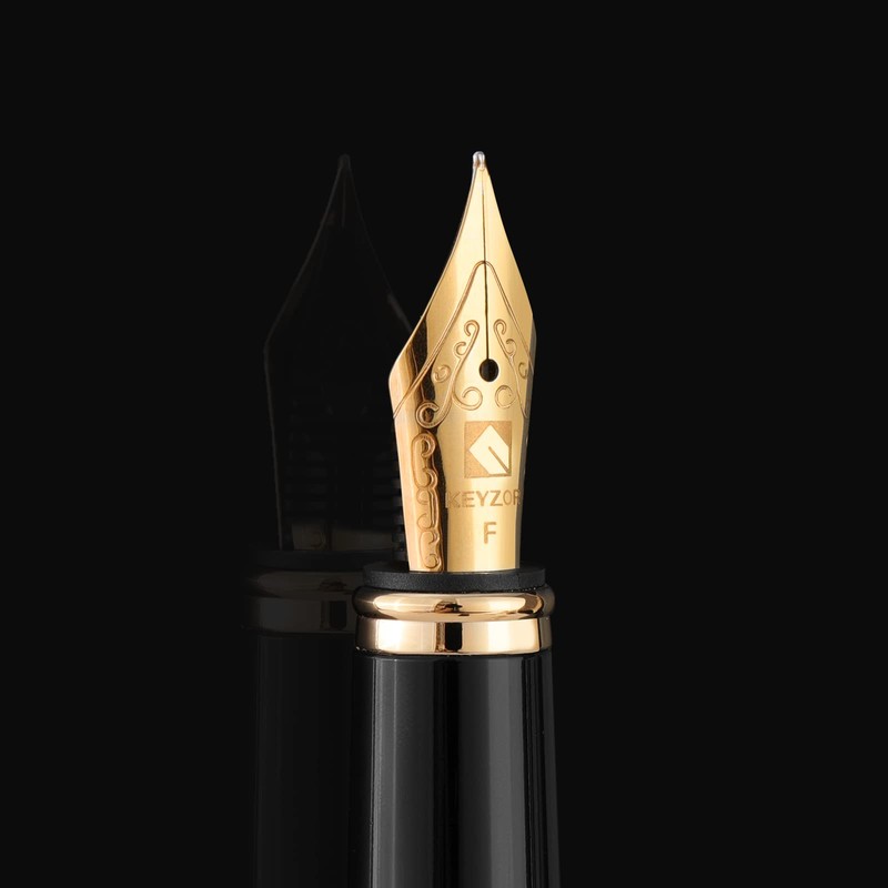 KEYZOR Black Fountain Pen Set, Elegant Fountain Pen with 24
