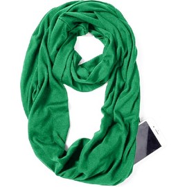 Infinity Loop Solid Color Scarf With Hidden Zipper Pocket For Women - Lightweight Travel Neck Wrap (Green, One Size)