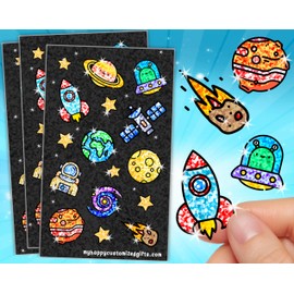 16 Sparkle Space Sticker | Perfect 4 School Kids and Teacher Reward | Colorful Holographic Decals Astroneaut - Pack | Waterproof